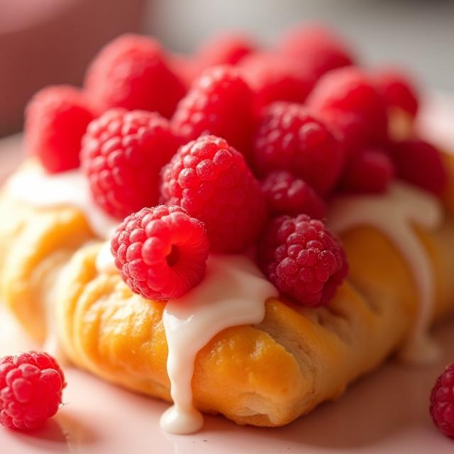 A sweet raspberry Danish pastry with glaze.
